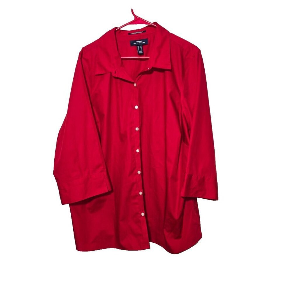 Lands End Outfitters Button Up Shirt 26W Red Business Casual Wrinkle Free Collar